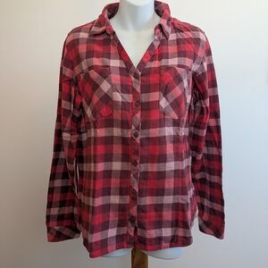 Columbia Red Plaid Flannel Button Down Shirt S Large